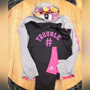 Adidas Kids 3pc. Black and Pink Hoodie, T-Shirt and Leggings